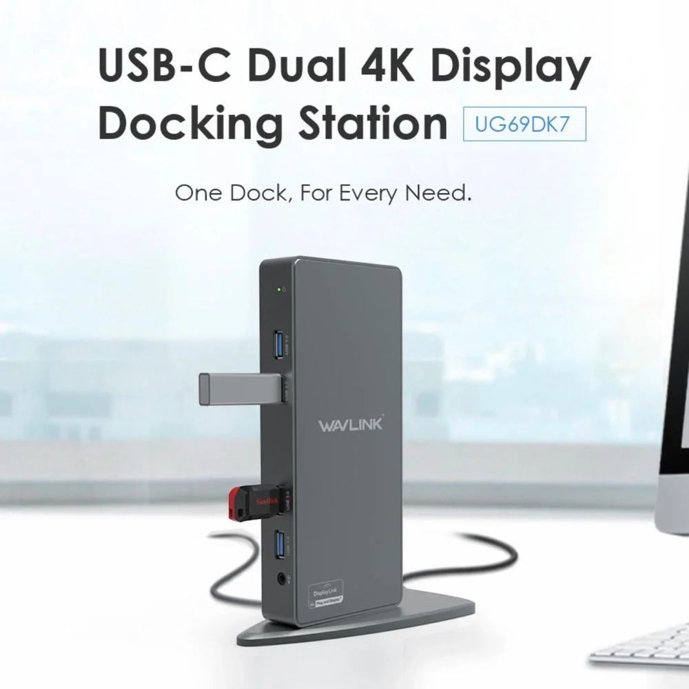 Wavlink UG69DK7 USB-C Dual 4K Display Docking Station - NWT